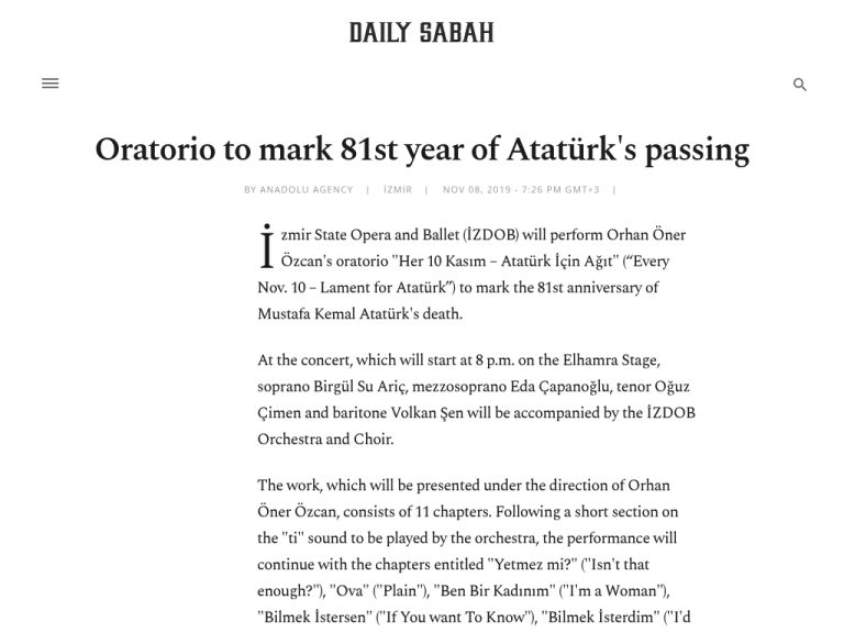 Oratorio to mark 81st year of Atatürk’s passing | Daily Sabah